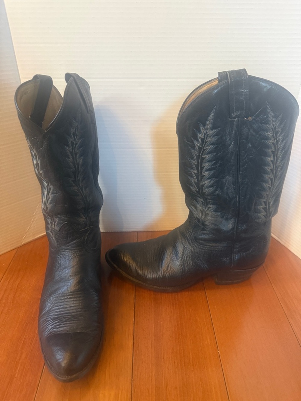 VTG Tony Lama Black Leather Cowboy Boots Mens Sz 10 EE Western Classic J Toe
